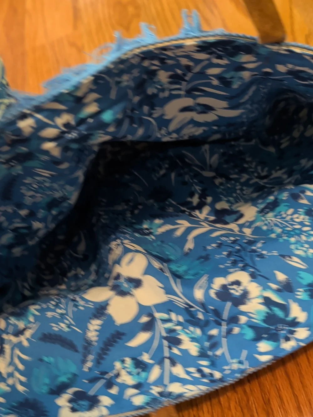 Cream Beach Tote with Blue Trim and Scarf